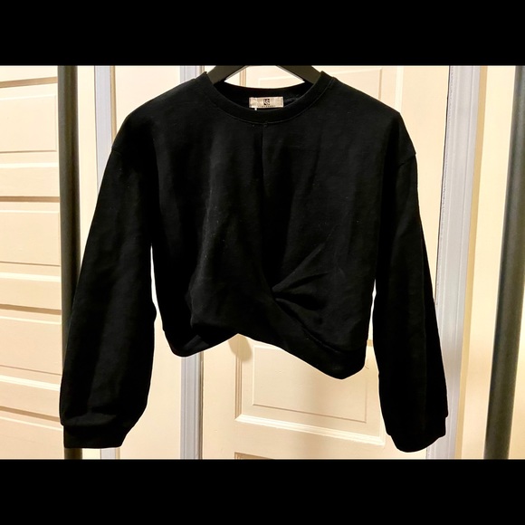 Black Cropped Sweatshirt with Twist Front Detail - Picture 1 of 3